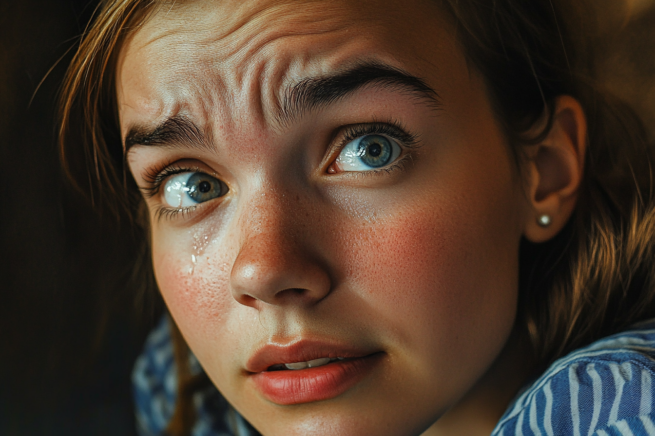 Close up of an emotional woman's face | Source: No source