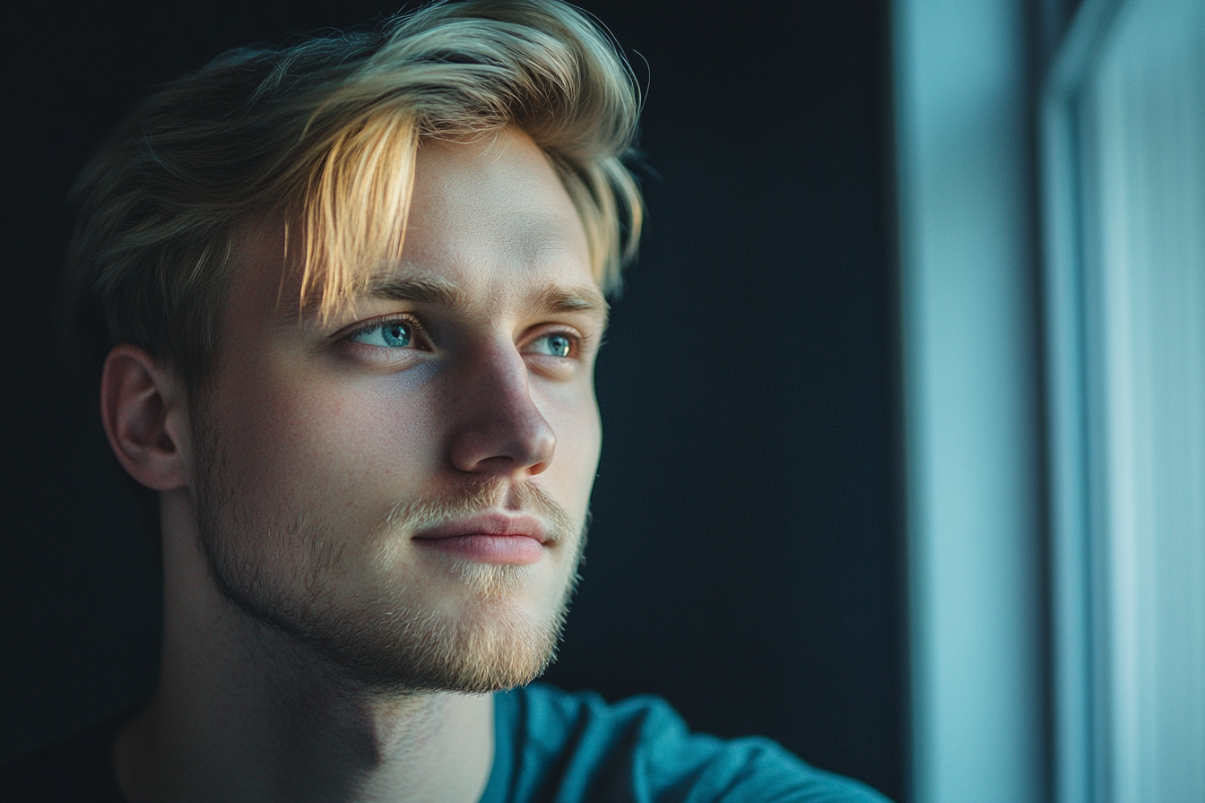 A thoughtful man staring out a window | Source: No source