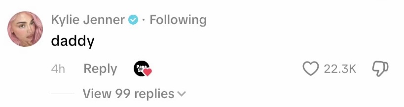 Kylie Jenner's TikTok comment on Page Six's video of Timothée Chalamet attending an NBA game on May 20, 2026. | Source: Tiktok.com/@pagesix