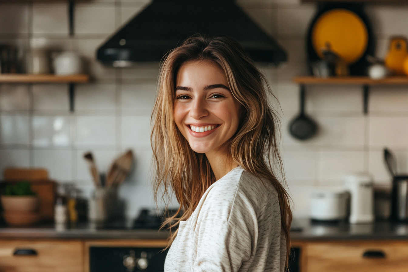 A smiling woman in a kitchen | Source: No source