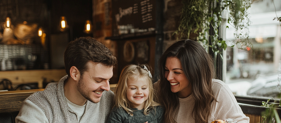 Two adults and a child in a coffee shop | Source: No source