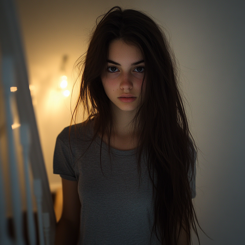 A girl standing on a staircase | Source: No source