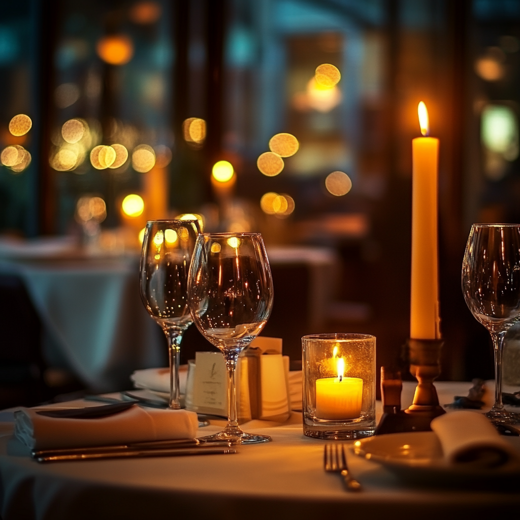 A closeup shot of a dinner table in a restaurant | Source: no source