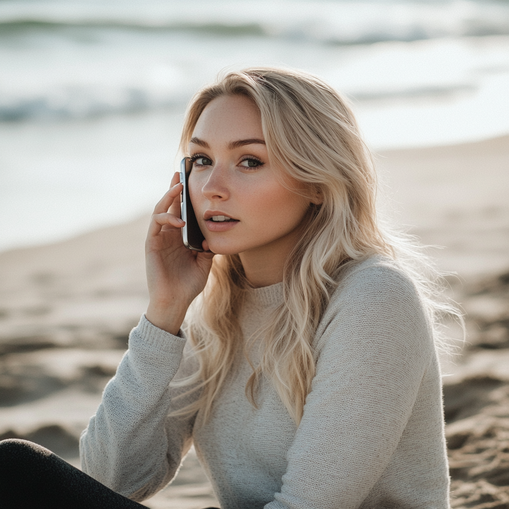 A woman talking on her phone at the beach | Source: no source
