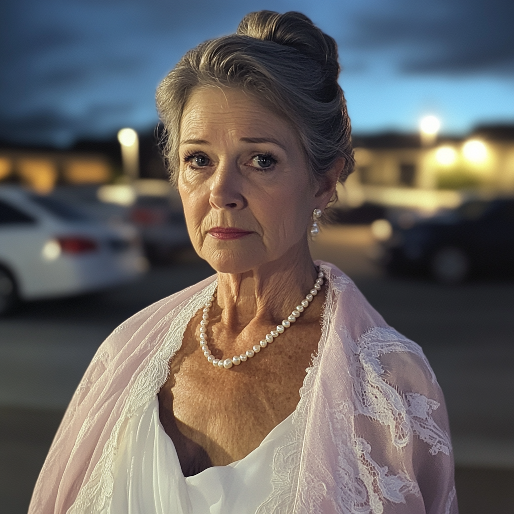 An older woman standing in a parking lot | Source: No source