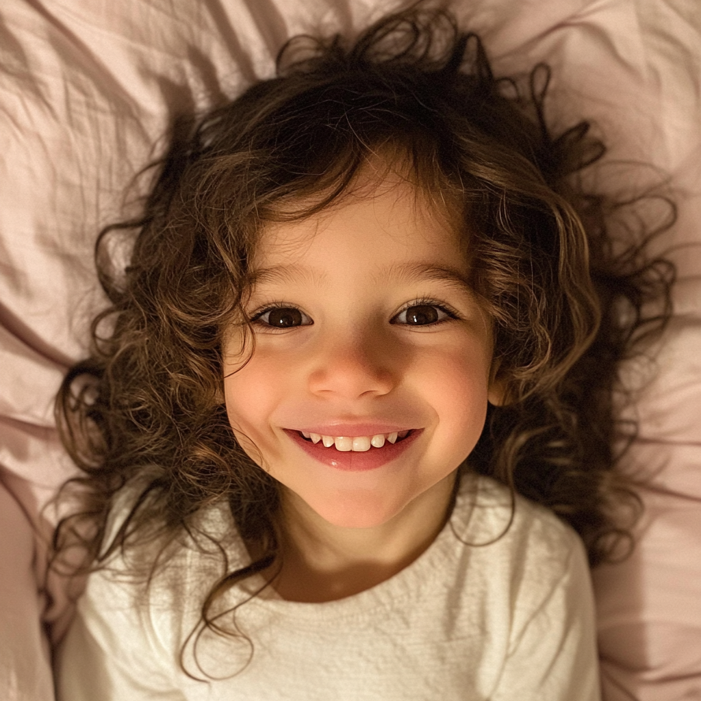 A smiling little girl in a bed | Source: no source