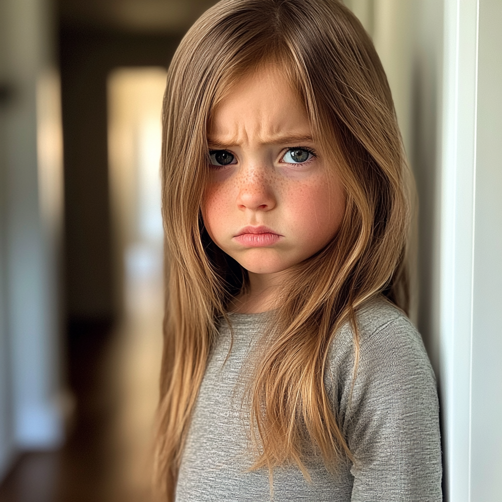 A little girl standing in a hallway | Source: no source