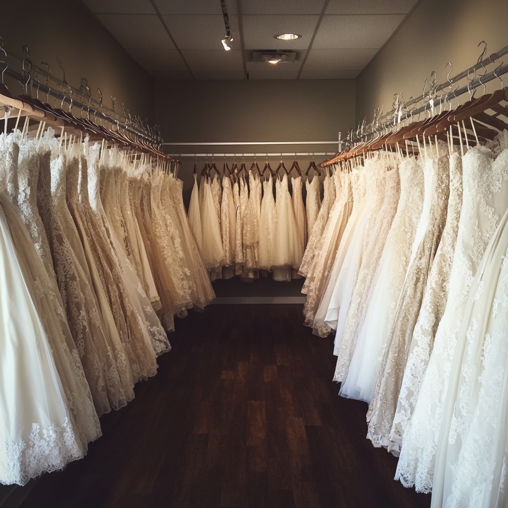 Rows of wedding gowns | Source: No source