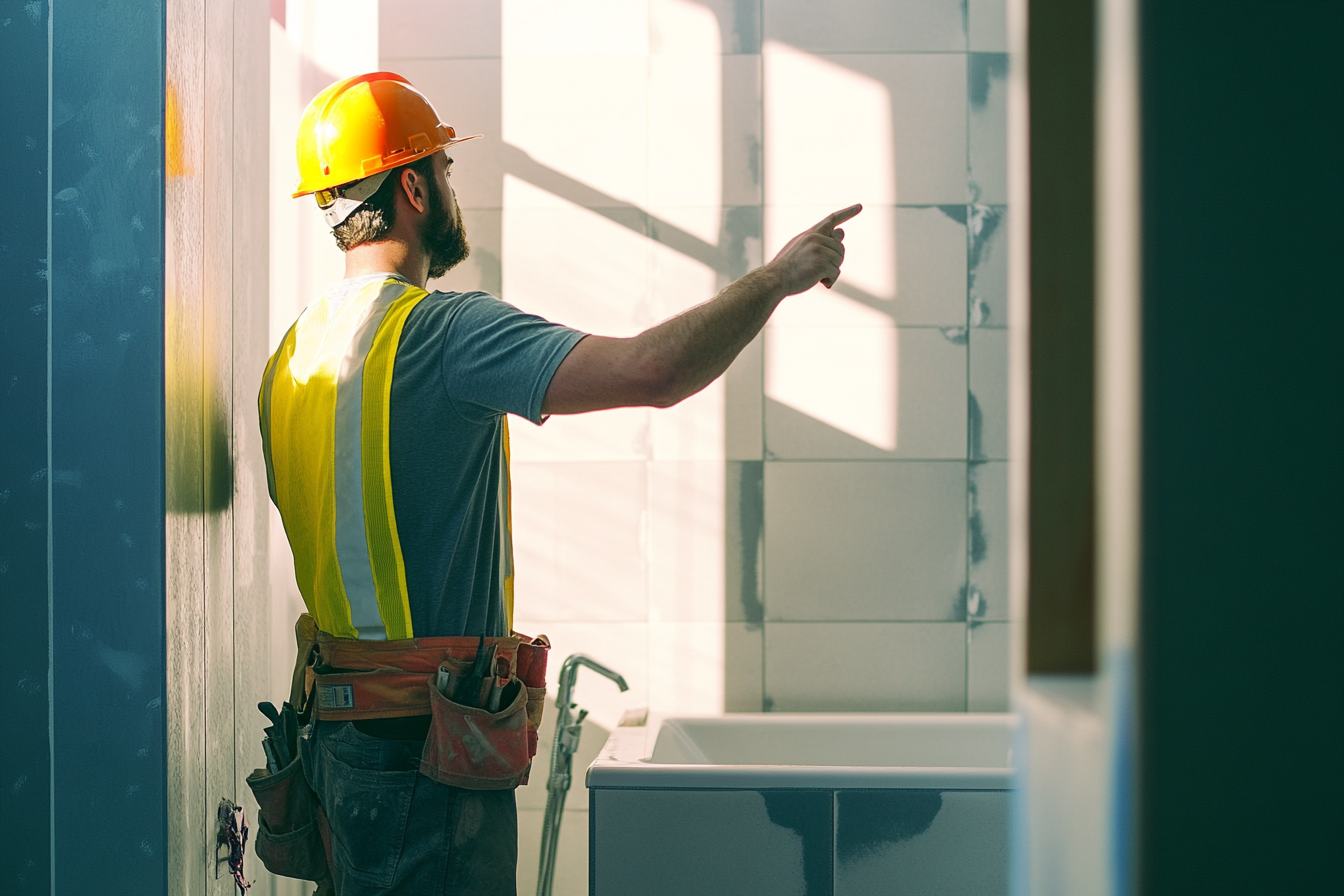 Construction worker pointing at something during a renovation | Source: No source