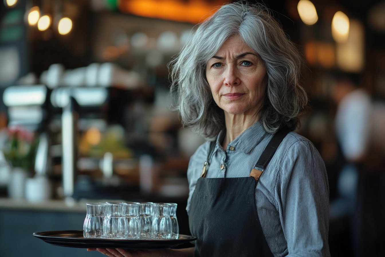 A mature waitress with a troubled expression | Source: no source