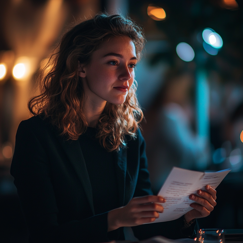 Woman holding a contract document | Source: No source