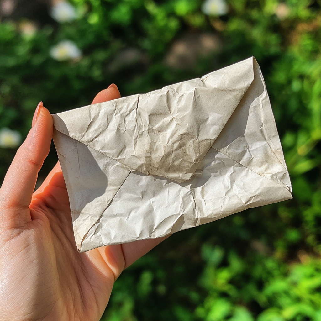 A woman holding a small crumpled envelope | Source: No source