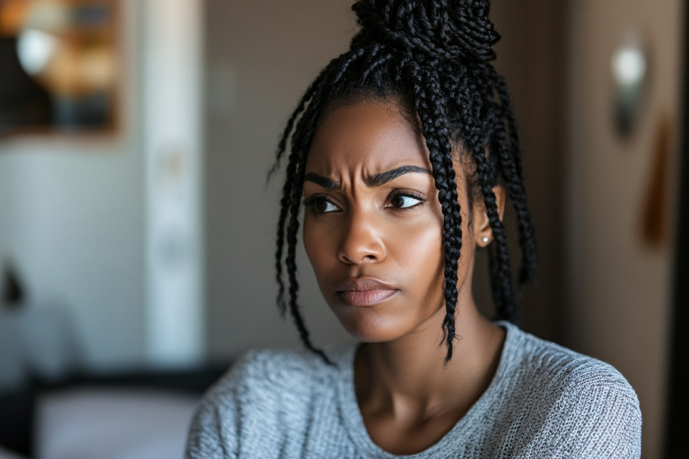 A tense woman frowning | Source: no source
