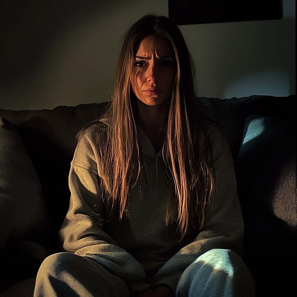 An upset woman sitting on a couch | Source: no source