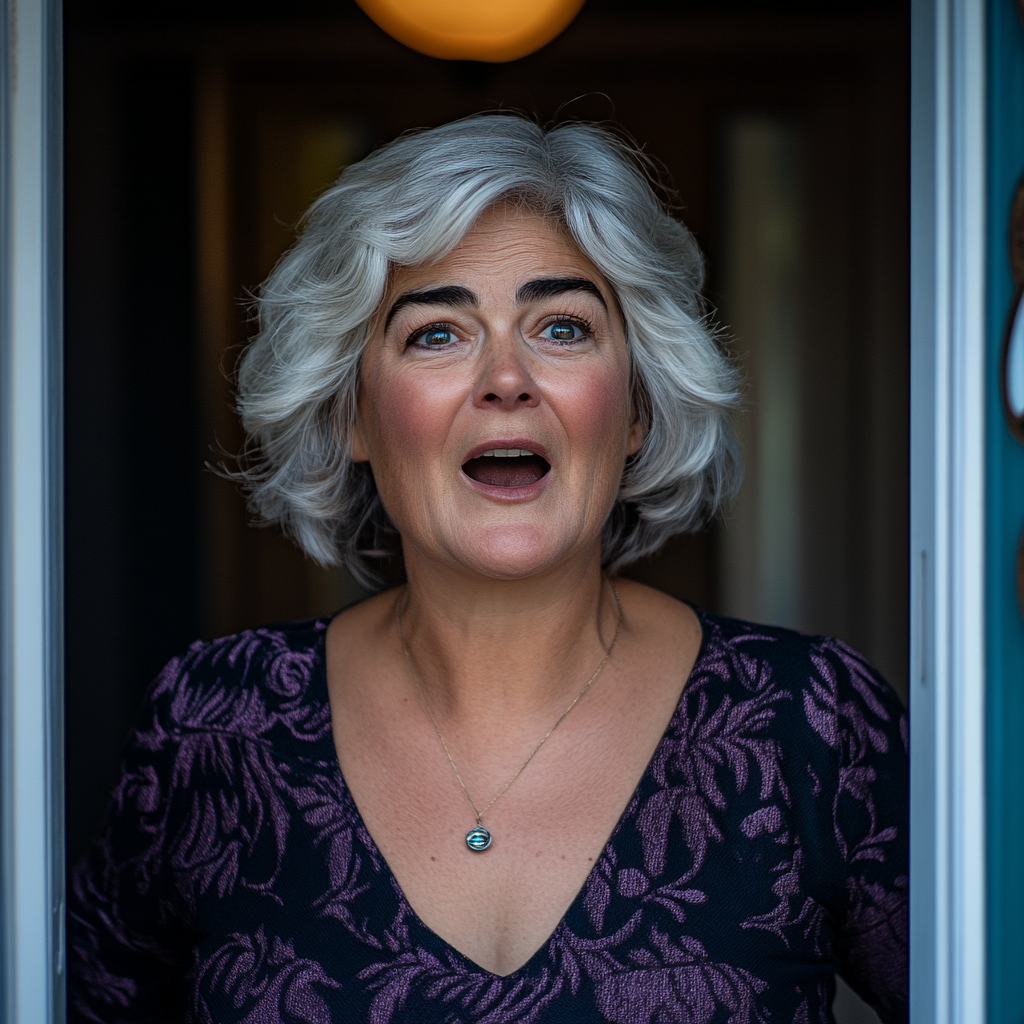 A surprised senior woman standing in her doorway | Source: no source