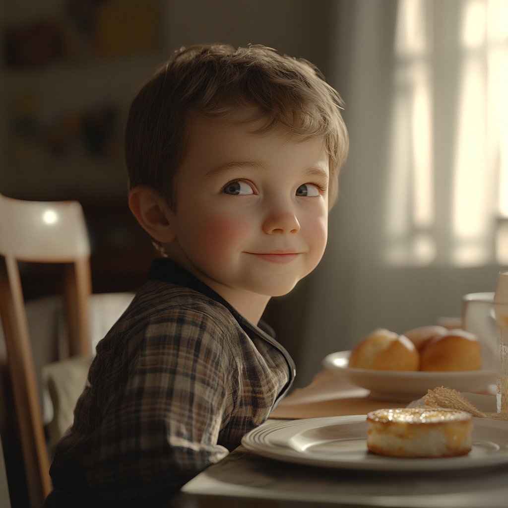 A little boy sitting for breakfast | Source: no source