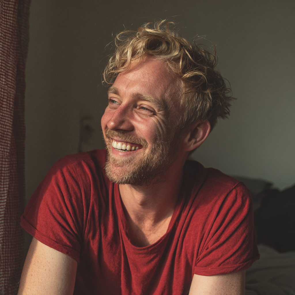 A man laughing by the window | Source: No source