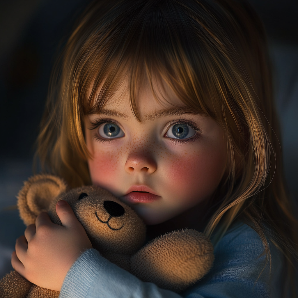 A little girl holding her teddy bear | Source: No source