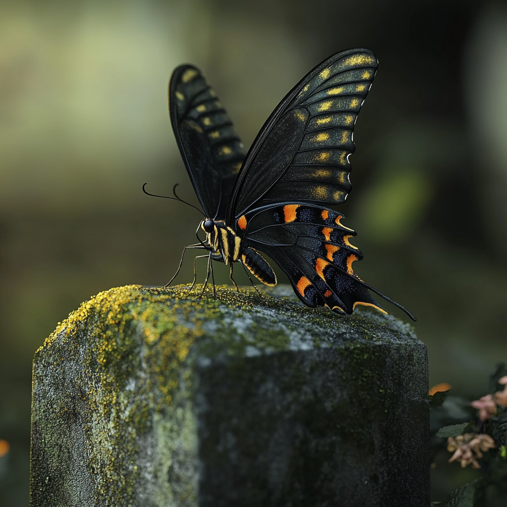 A butterfly on a headstone | Source: No source