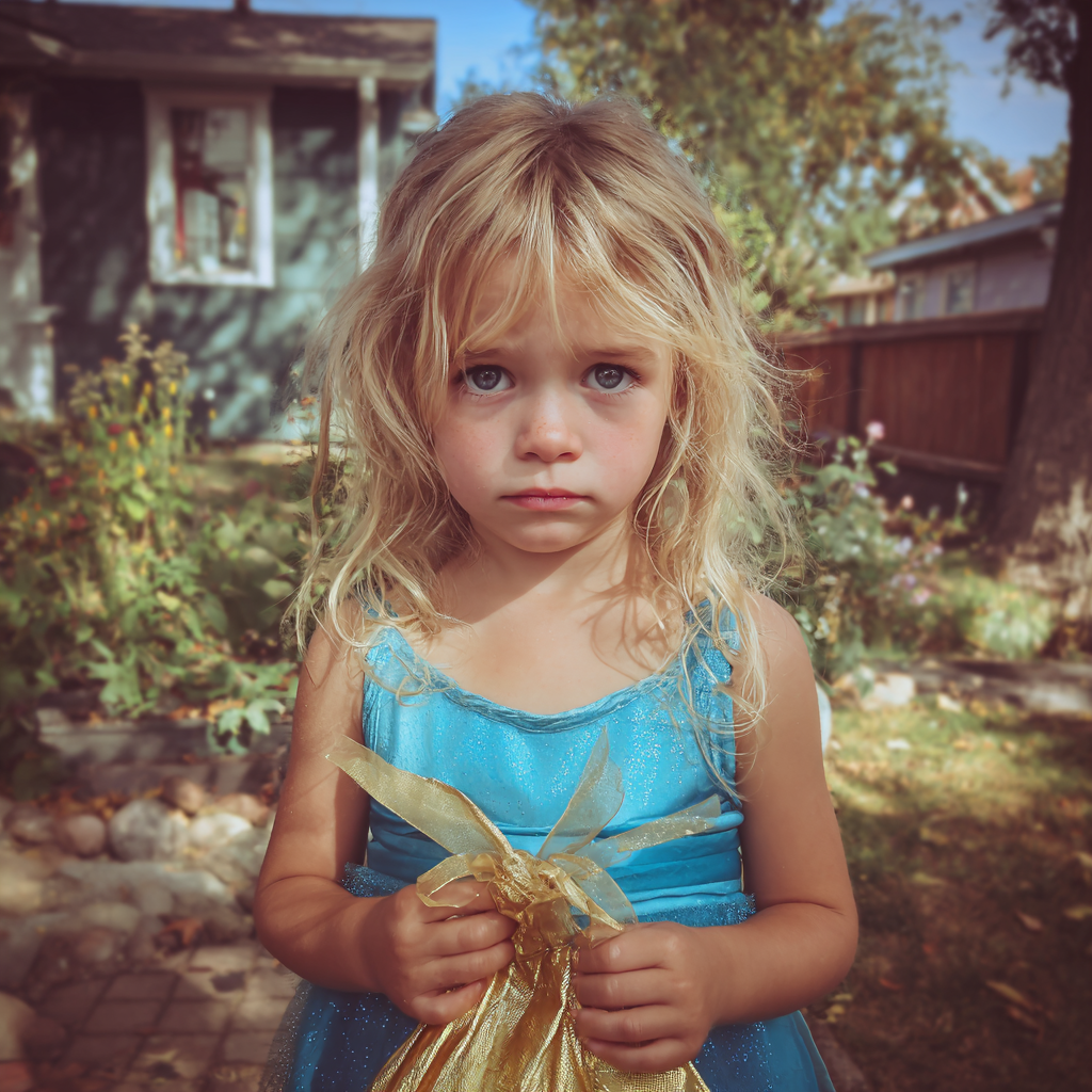An upset little girl standing outside | Source: no source