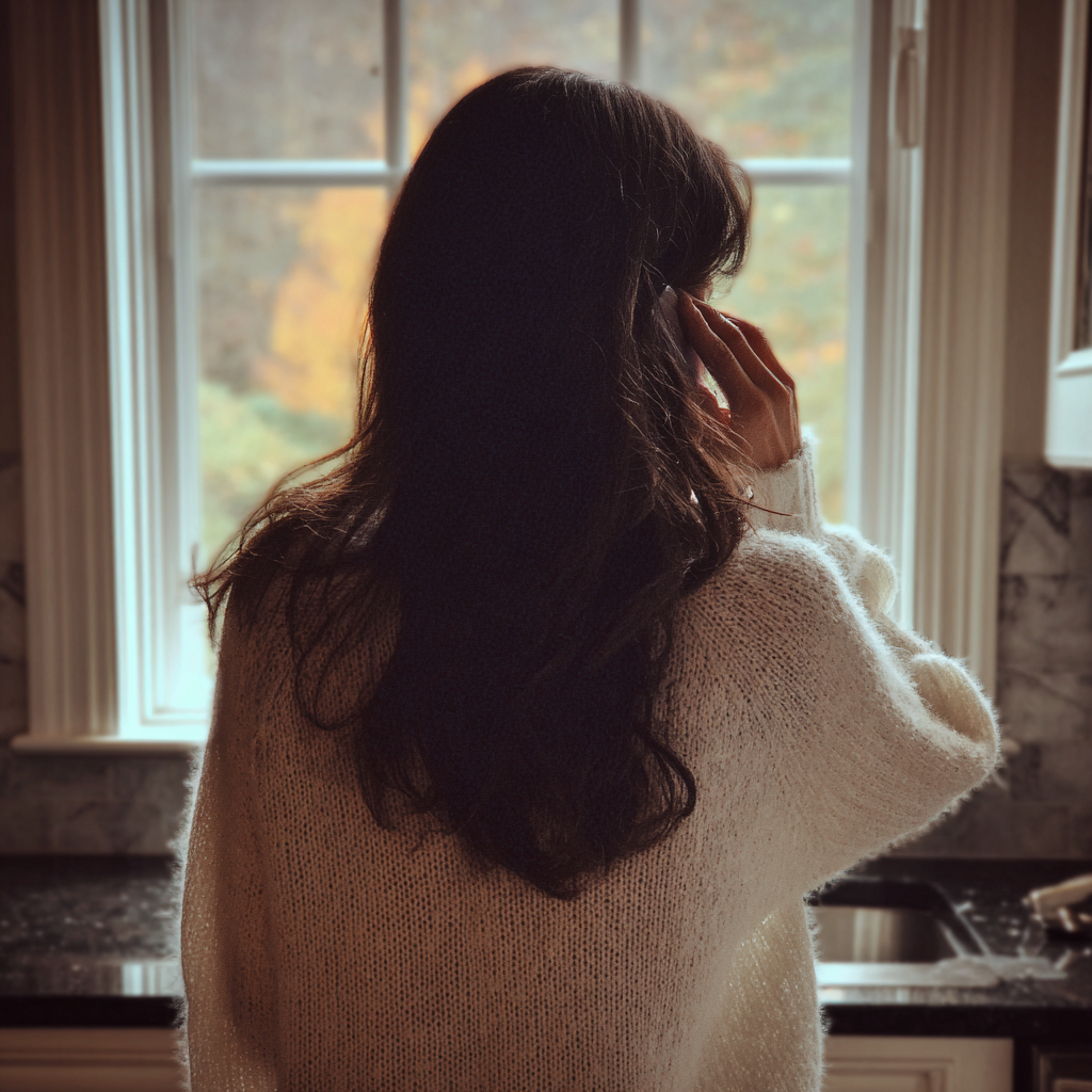 A woman talking on the phone and looking out a window | Source: no source