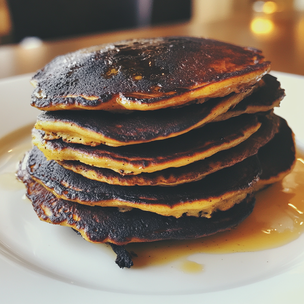 A stack of burnt pancakes | Source: no source