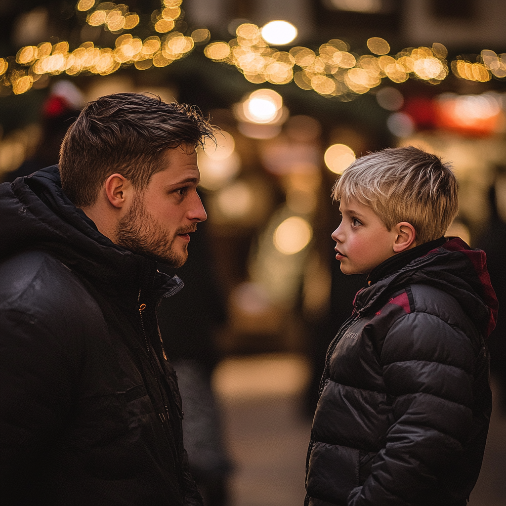 A smiling man talking to a young boy | Source: No source
