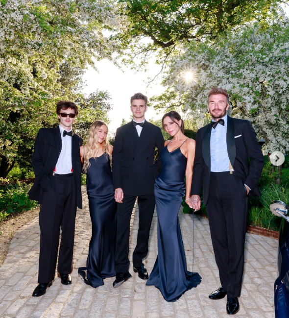Victoria, David, Cruz, Romeo, and Harper Beckham dress nicely at an event in a post dated May 4, 2025 | Source: Instagram/victoriabeckham