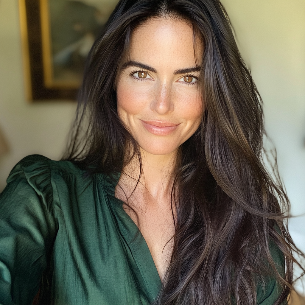 A smiling woman wearing a green blouse | Source: no source
