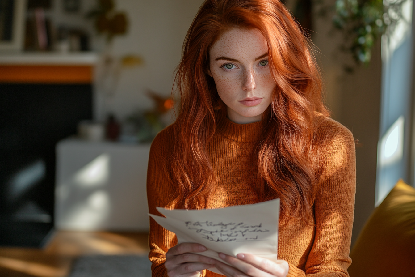 A woman holding a letter | Source: no source
