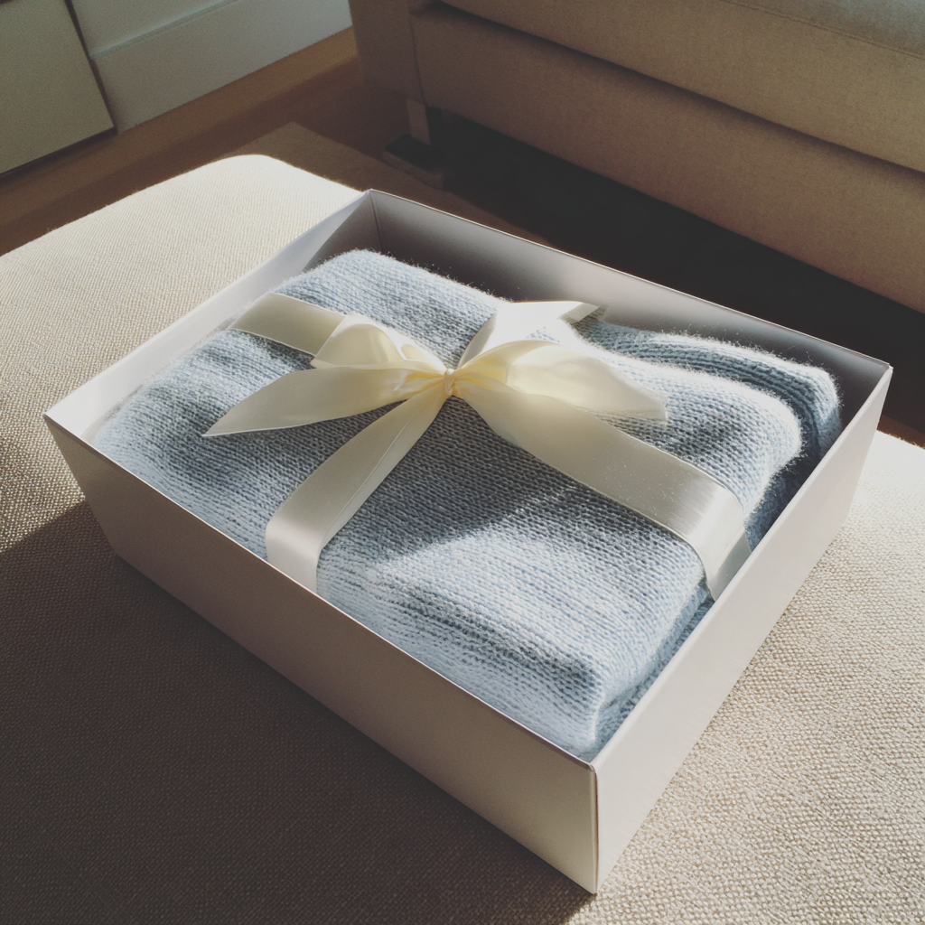 A blue blanket in a white box | Source: No source