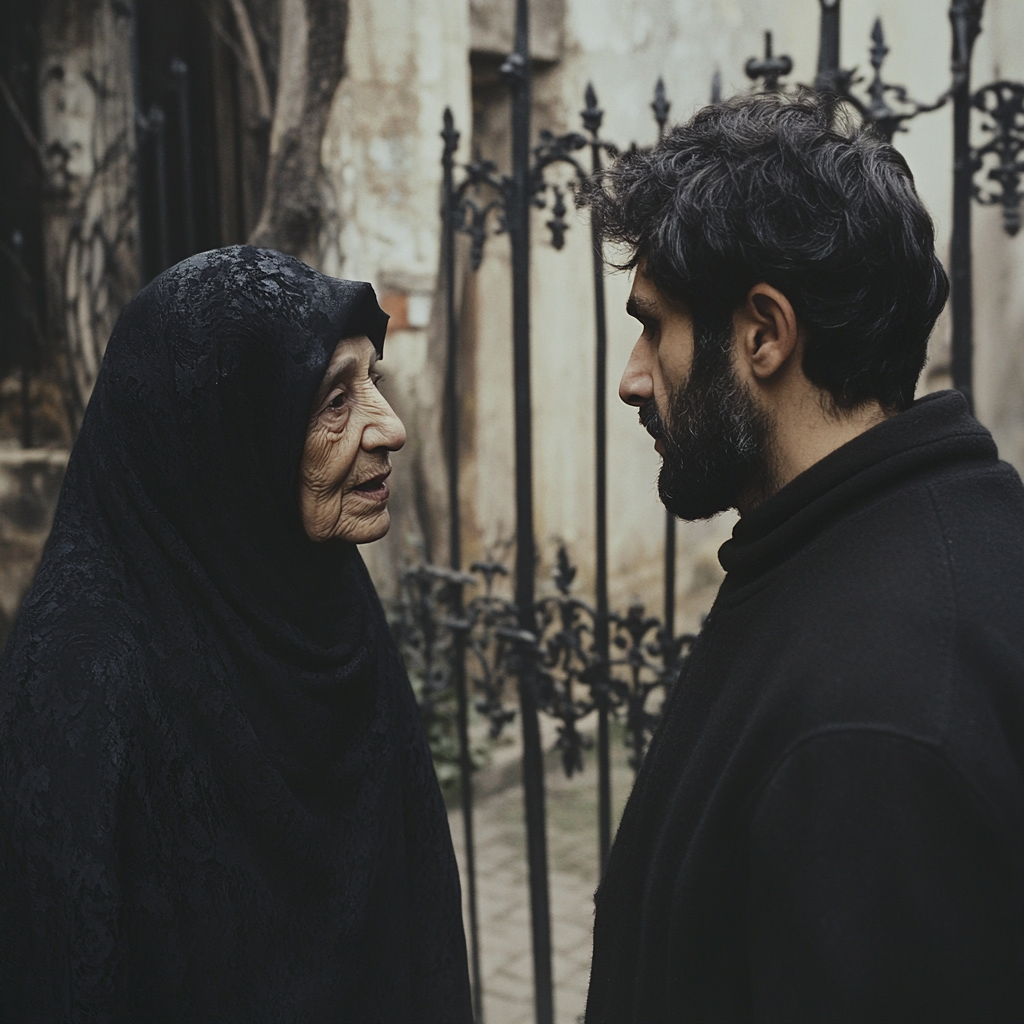 An old woman talking to a man | Source: No source