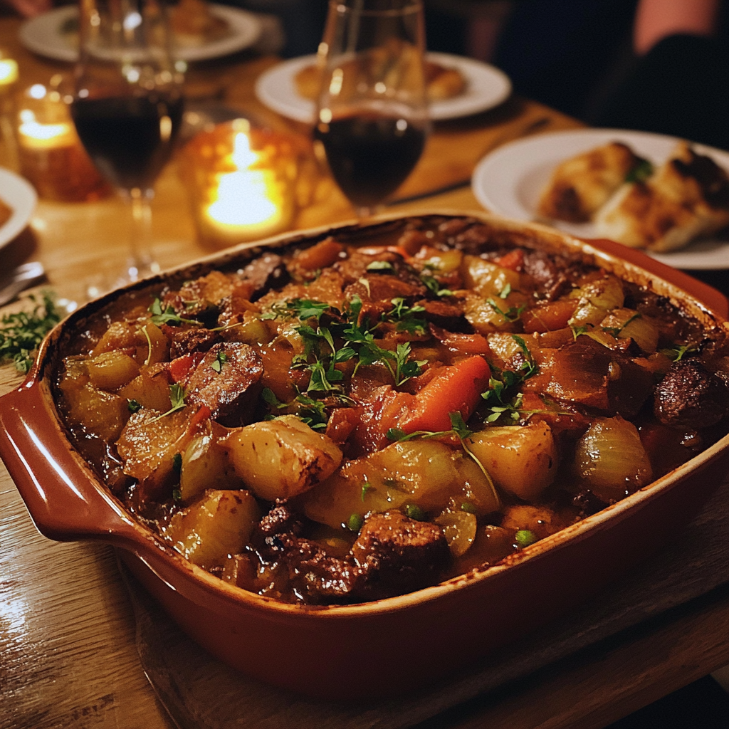 A casserole of stew on a table | Source: no source