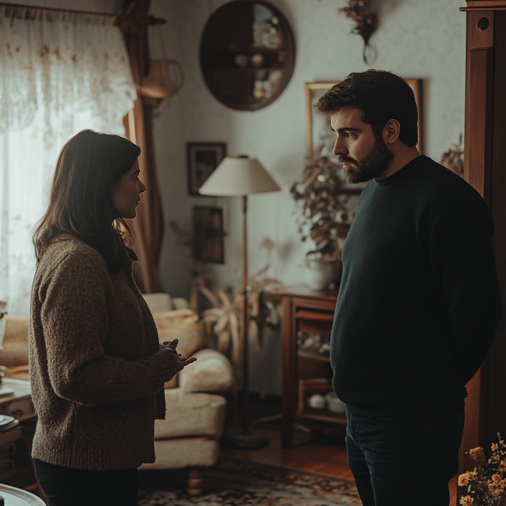 A serious couple talking in their living room | Source: No source