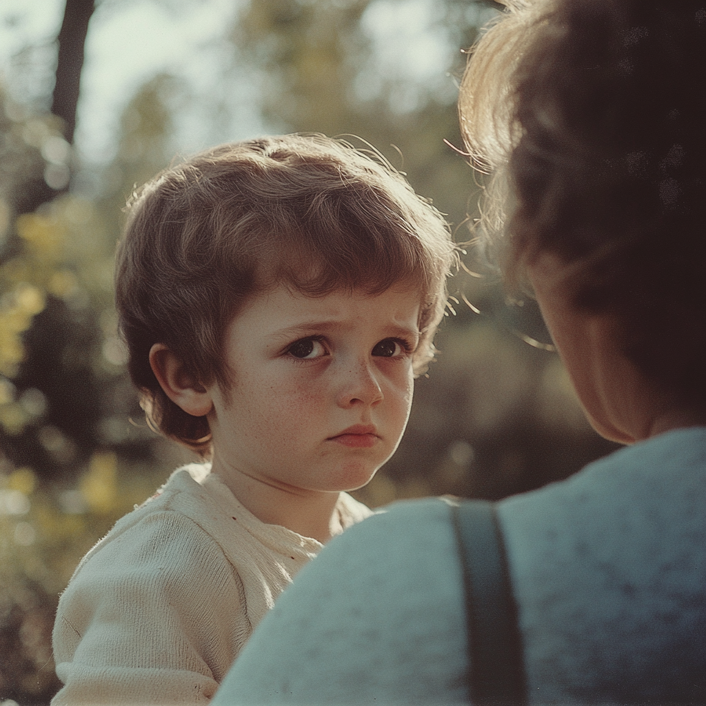 A sad boy looking at his mother | Source: No source