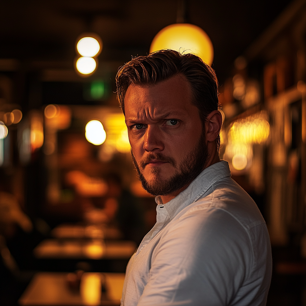 A man glares at someone while standing in a restaurant | Source: no source