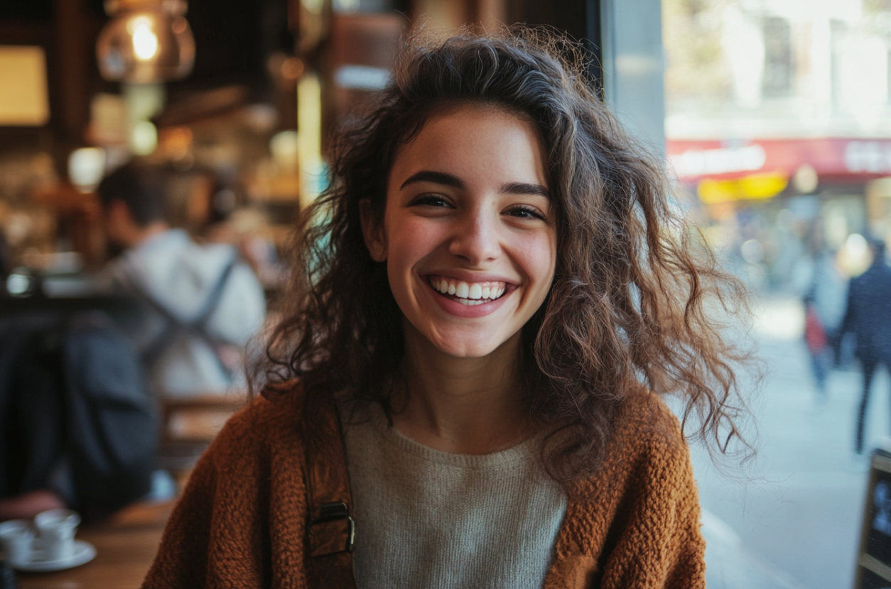 A smiling woman in a cafe | Source: No source