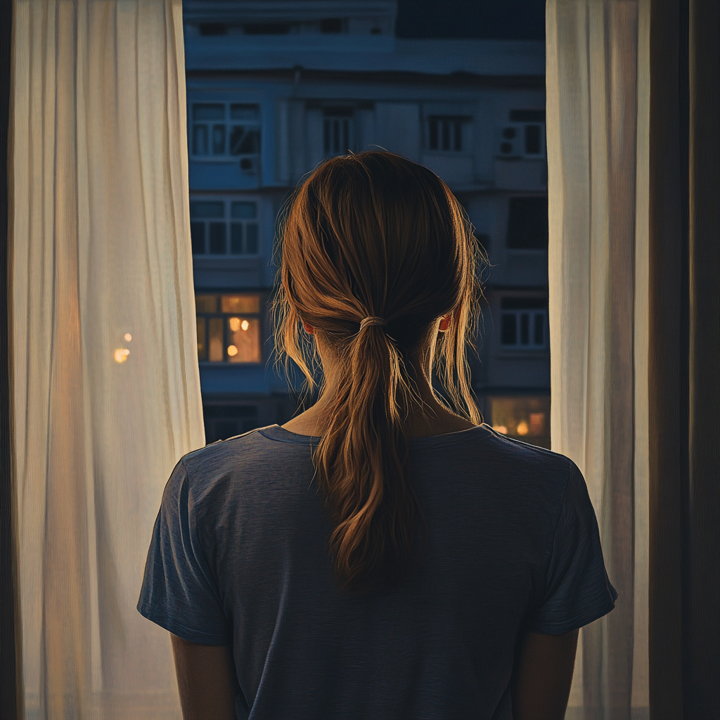 A woman looking outside her bedroom window | Source: no source