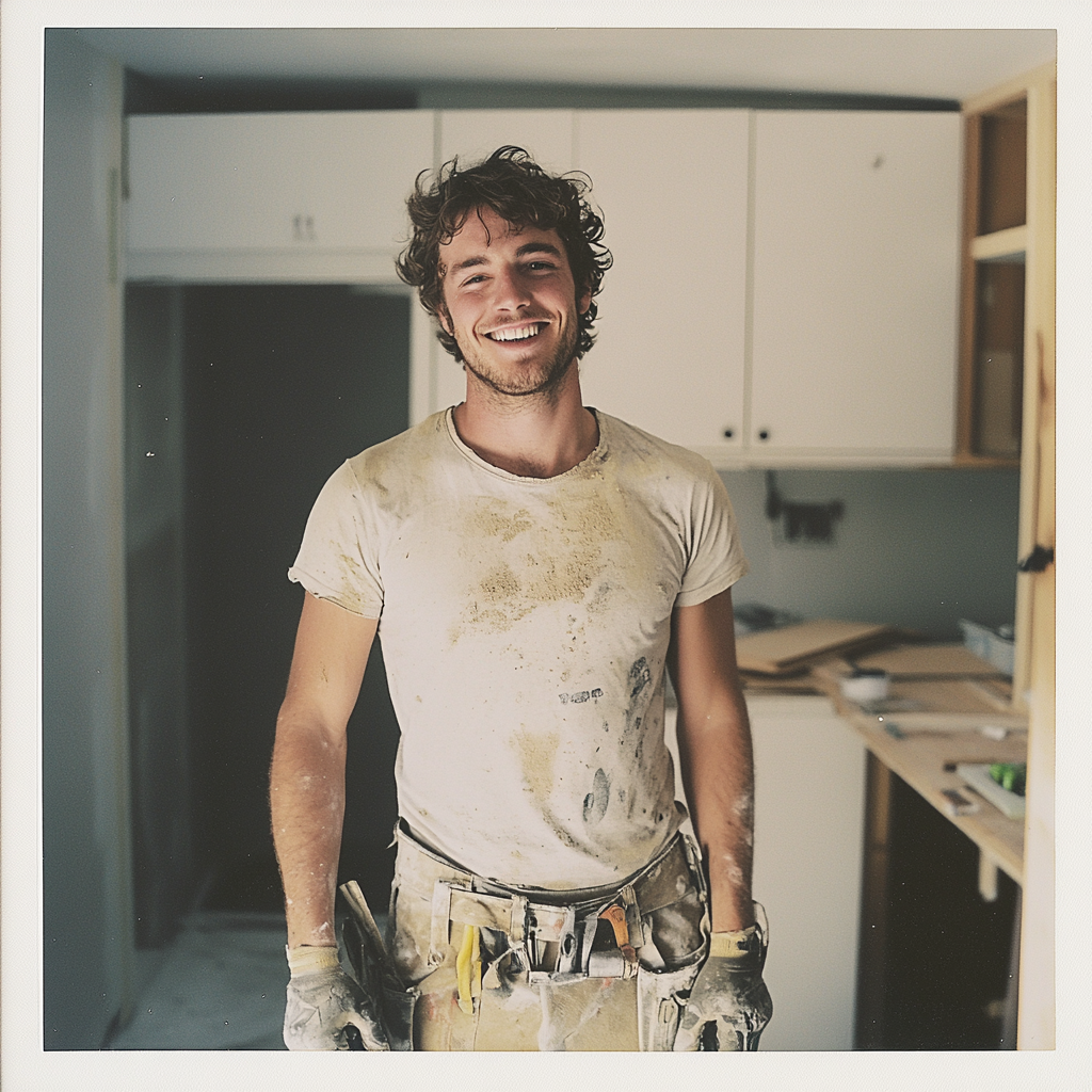 A smiling man in a kitchen renovation | Source: no source