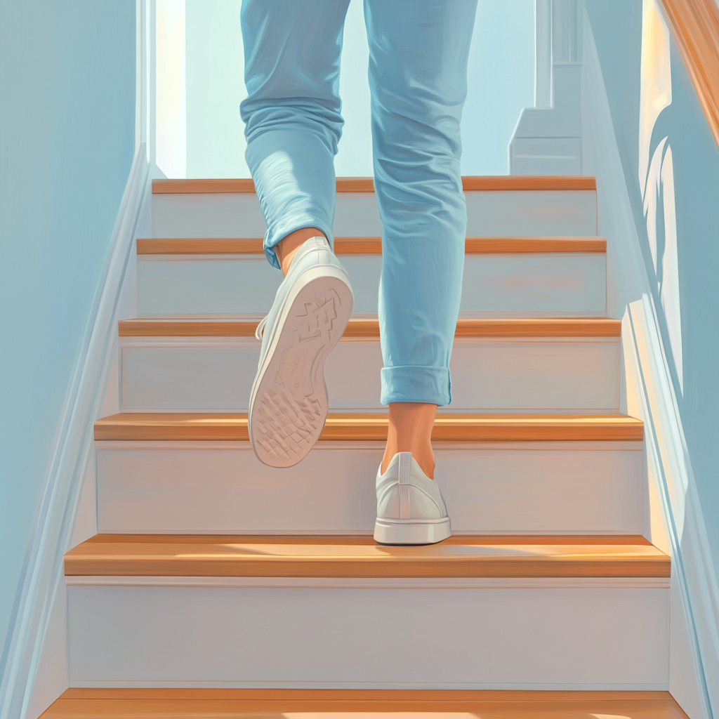 A woman climbing up the stairs | Source: No source