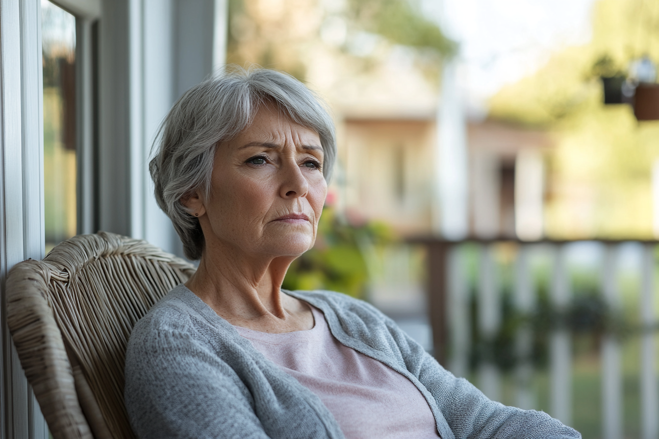 A woman sitting on a back porch | Source: No source