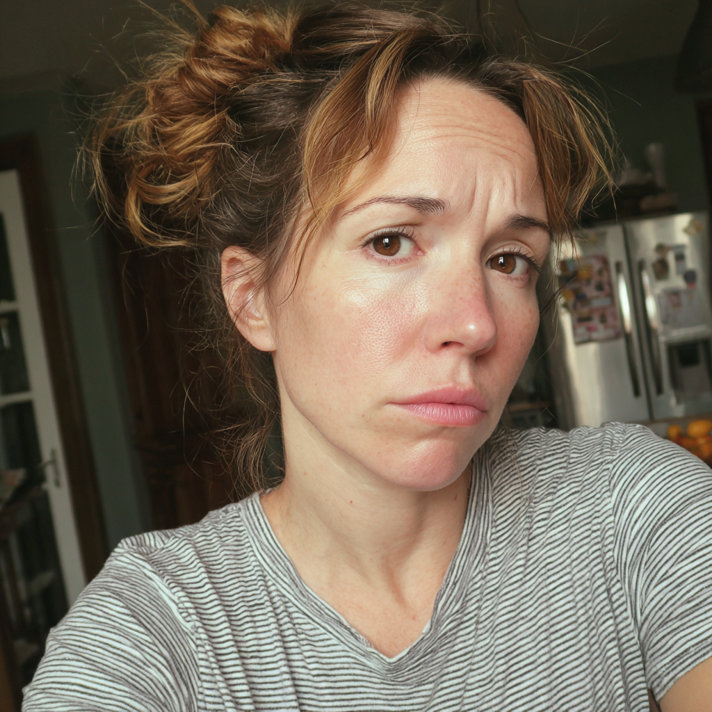An exhausted woman with a messy bun | Source: no source