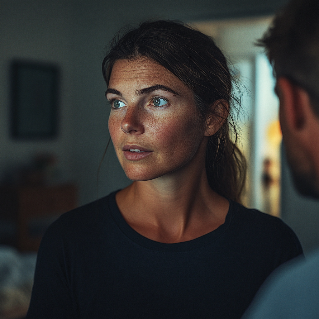 A woman looking away while talking to her husband | Source: no source