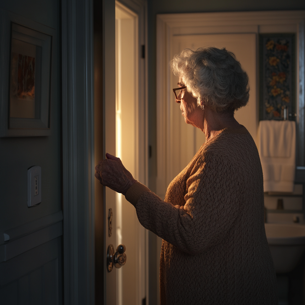 A woman opening the door to the bathroom | Source: no source