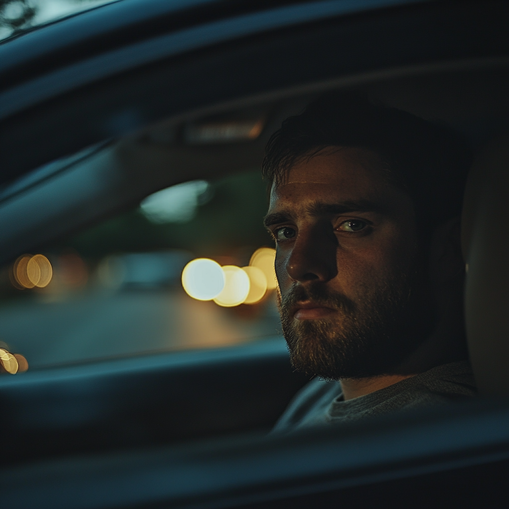 A sad man sitting in his car | Source: No source