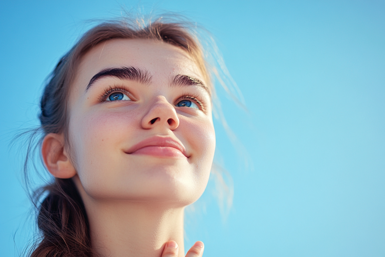 A woman smiling while staring up at the sky | Source: No source