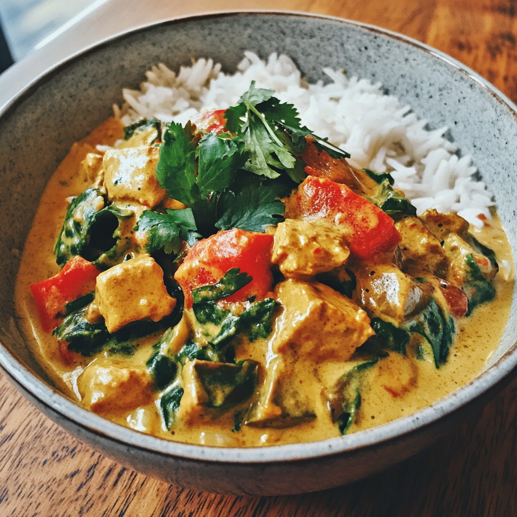 A bowl of vegan curry and rice | Source: No source