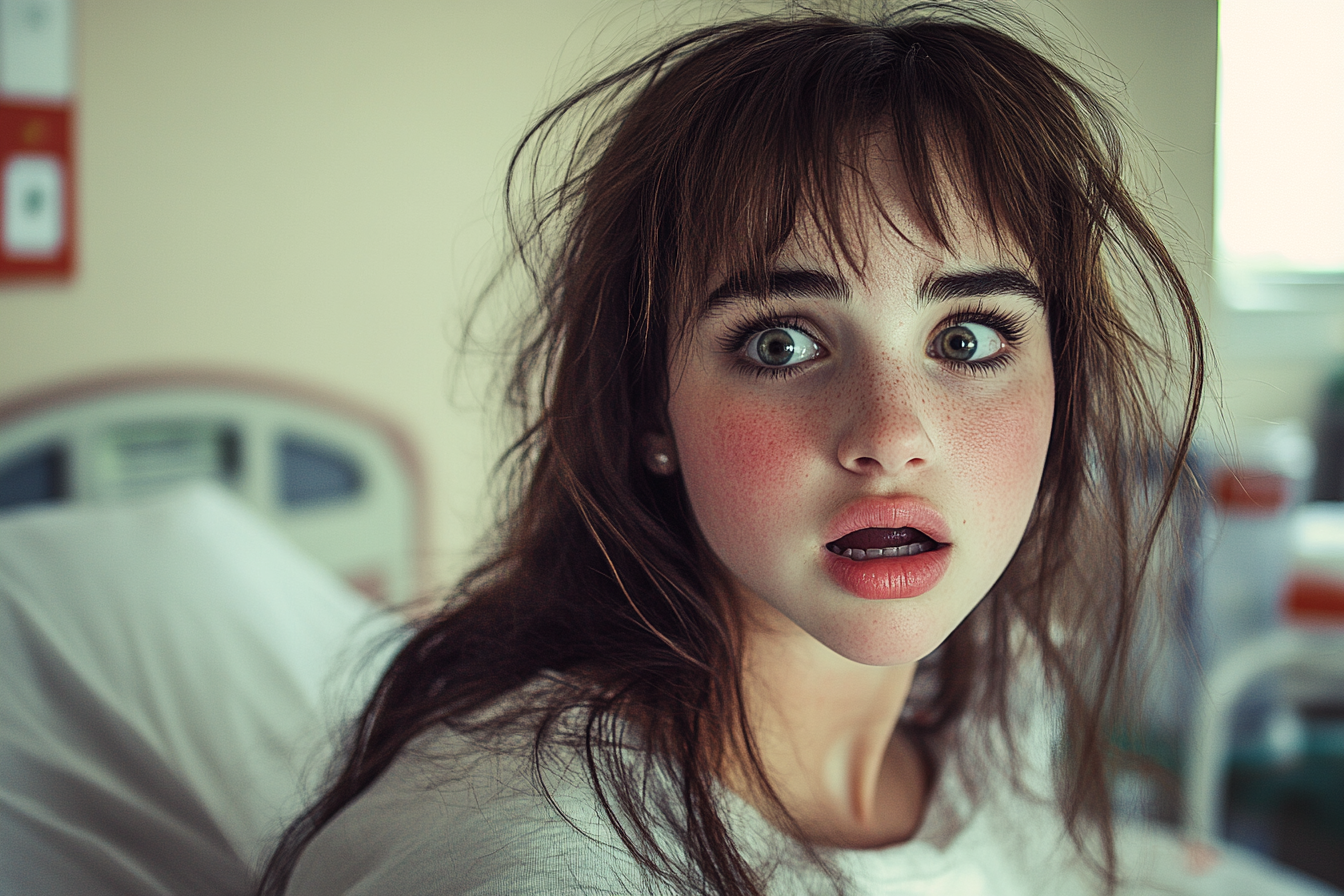 A shocked woman in a hospital bed | Source: no source