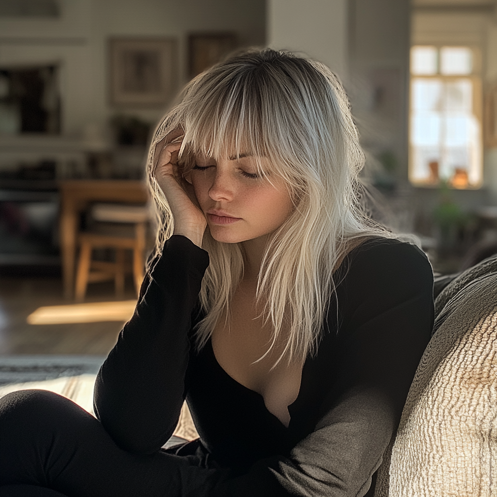 An upset woman sitting on a couch | Source: no source