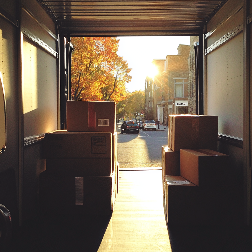 The inside of a moving van with boxes | Source: no source